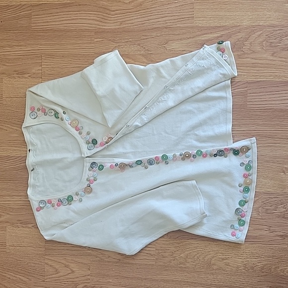 Rare Women's White Cardigan Size M Multicolored Buttons - Picture 4 of 7